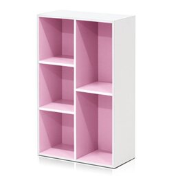 Furinno LUDER Book Shelf, 5-Cube Bookshelf, Reversible Bookcase, 9.4 x 19.5 x 31.5, for Living Room, Bedroom, Home Office, White/Pink