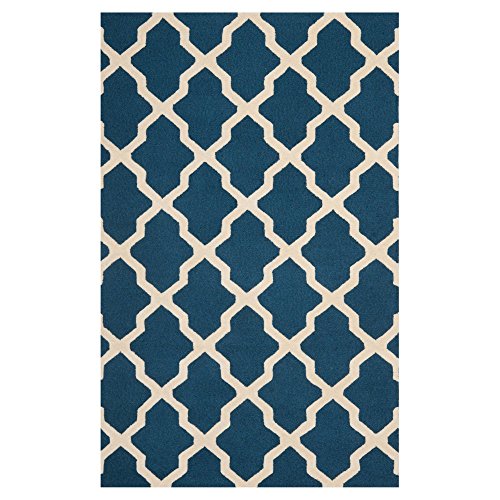 Safavieh Trellis Indoor Hand Tufted Rectangle Area Rug, Cambridge Collection, CAM121, in Navy Blue / Ivory, 91 X 152 cm for Living Room, Bedroom or Any Indoor Space