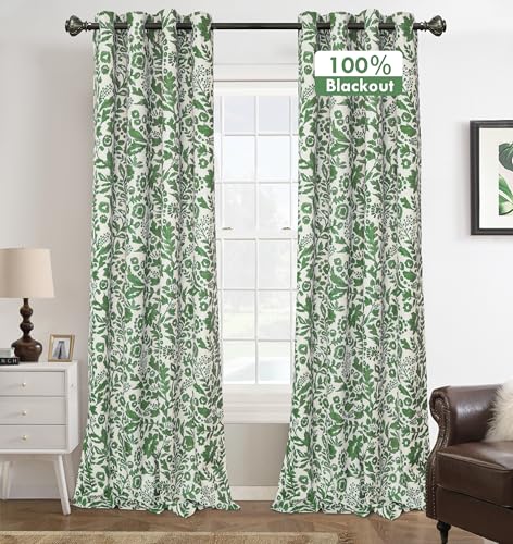 DriftAway Julia Watercolor Blackout Room Darkening Lined Thermal Insulated Energy Saving Window Curtains 2 Layers 2 Panels Each Size 52 Inch by 96 Inch Loden Green