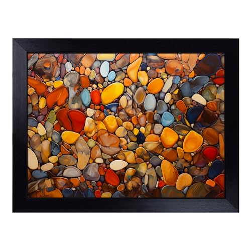 Lap Tray with Bean Bag Cushion, Pebbles Action - Handmade in the UK, Raised Wooden Edge, Padded Cushion, Heat-Resistant Wipe-Clean Surface, for Meals, Laptops and Crafts