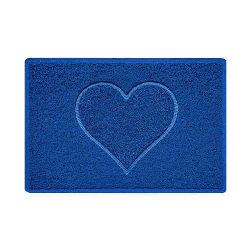 Nicoman Heart Shape Embossed Entrance Door Mat Non Slip Dirt Trapper PVC Spaghetti Mat with Rubber Base, Jet Washable Quick Drying Doormat Indoor or Outdoor - (Small, Blue, 60 x 40cm)