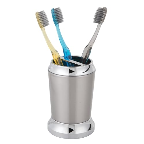 "iDesign Stainless Steel Toothbrush Holder, The Preston Collection ??? 3"" x 3"" x 4.5???, Brushed & Chrome Split Finish"