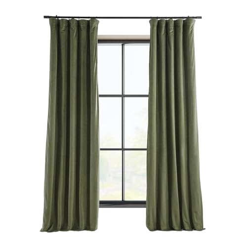 HPD Half Price Drapes Signature Velvet Blackout Curtains 96 Inch Long Thermal Light Blocking Blackout Curtain for Bedroom and Living Room (1 Panel) 50x96 Inch Hunter Green