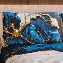 MARBLELIZED – Pair of Pillow Cases for Bed 50 x 80 cm, Printed Front/Back, Pillowcases, Pair of Elegant Blue Marble Effect Pillowcases, Gift Idea, 100% Made in Italy