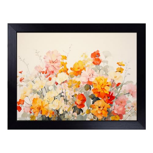 Lap Tray with Bean Bag Cushion, Floral Art Minimalism - Handmade in the UK, Raised Wooden Edge, Padded Cushion, Heat-Resistant Wipe-Clean Surface, for Meals, Laptops and Crafts