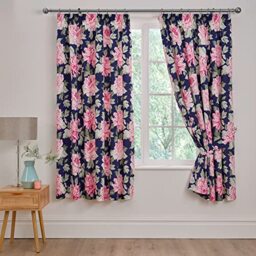 "Dreams & Drapes And Drapes Design - Kirsten - Pair of Pencil Pleat Curtains With Tie-Backs - 66"" Width x 72"" Drop (168 x 183cm) in Pink/Blue"
