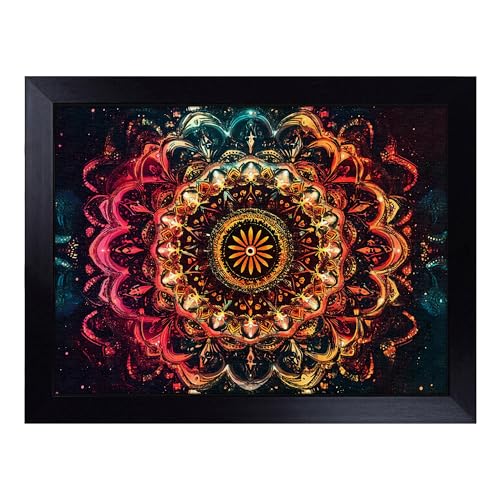 Lap Tray with Bean Bag Cushion, Wonderful Mandala - Handmade in the UK, Raised Wooden Edge, Padded Cushion, Heat-Resistant Wipe-Clean Surface, for Meals, Laptops and Crafts
