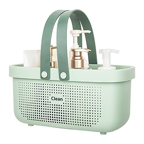 JiatuA Plastic Storage Basket with Handle Portable Shower Caddy Tote Organizer Basket Bin for Bathroom Kitchen Dorm Room Bedroom, Green