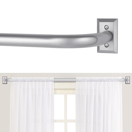 TANGWIN Silver Wrap Around Curtain Rods 28 to 48 In:Blackout Heavy Duty Adjustable Window Curtain Rod Room Darkening,1 Inch Modern Industrial Curved French Return Metal Drapery Rod Easy Install,Nickel