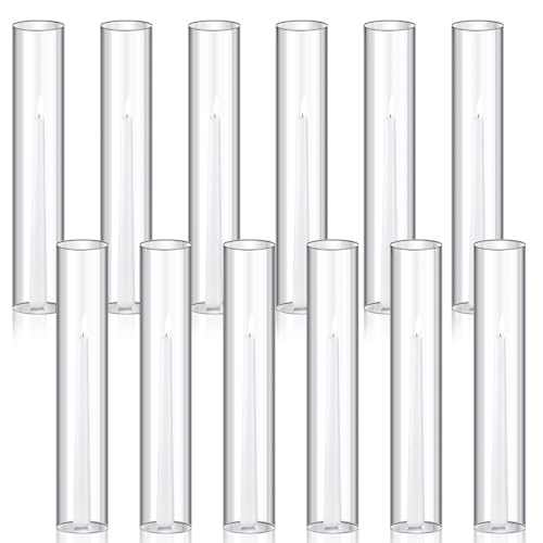 Treela 6-Piece Bottomless Glass Cylinder Candle Holder Set - Clear, Tall, Chimney Tube Cover for Pillar Taper Candle