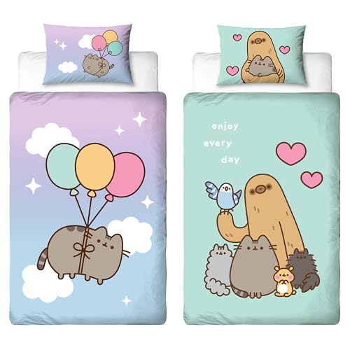 Pusheen Officially Licenced Single Duvet Cover Set - Happy Design - Reversible 2 Sided Characters Bedding Cover Including Matching Pillow Case - Multicolor