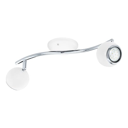 Eglo LED Ceiling Light Bimeda, 2-Light Ceiling Fixture, Metal Spotlight in White and Chrome, Living Room Lamp, Spots with GU10 Bulbs, Warm White