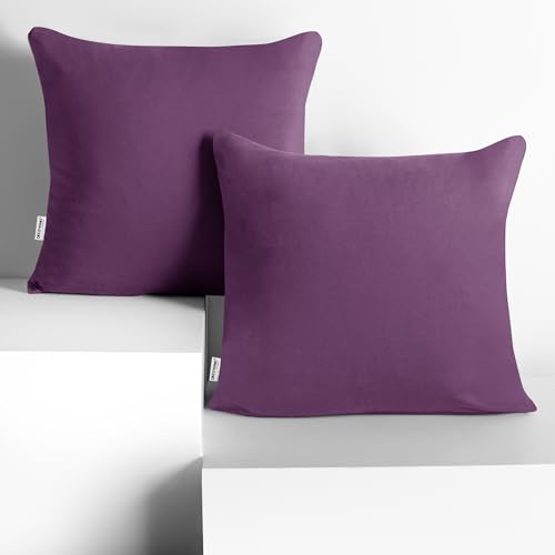 DecoKing 2 Pillowcases 40 x 40 cm Jersey 100% Combed Cotton Zip Plum Amber