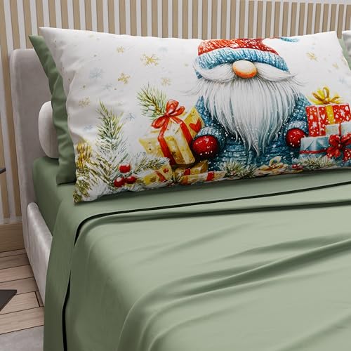 PETTI Italian Artisans - Cotton Sheets with Christmas Digital Print Pillowcases, Christmas Single Sheets, Christmas Single Bed Set, Xmas 14 Green, 100% Made in Italy