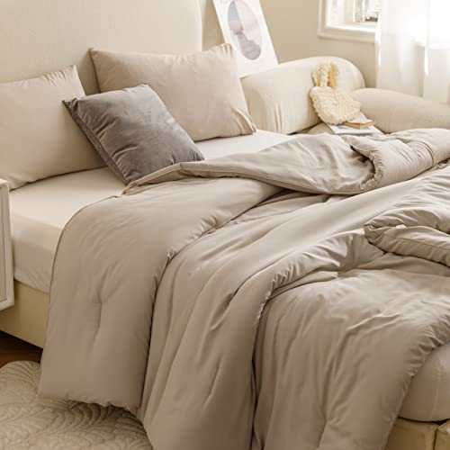 ROSGONIA Oatmeal Comforter Set Twin- 1 Comforter & 1 Pillowcase- Farmhouse Twin Comforter Set for Women and Men- Reversible Soft Warm Lightweight Microfiber Comforter for All Season