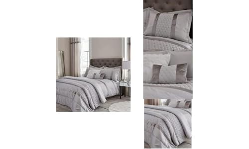 Catherine Lansfield Sequin Cluster King Duvet Set Silver + Pillowsham Pair + Filled Cushion 30x40cm + 240 x 260 cm Bedspread Silver