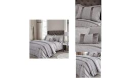 Catherine Lansfield Sequin Cluster King Duvet Set Silver + Pillowsham Pair + Filled Cushion 30x40cm + 240 x 260 cm Bedspread Silver