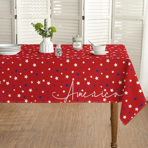 Horaldaily 4th of July Tablecloth 52x70 Inch, Patriotic Star American Independence Day Memorial Day Table Cover for Party Picnic Dinner Decor