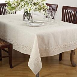 "SARO LIFESTYLE Swirling Collection Table linen, 67"" x 160"", Natural"