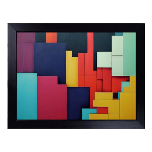 Lap Tray with Bean Bag Cushion, Abstract Block Colour - Handmade in the UK, Raised Wooden Edge, Padded Cushion, Heat-Resistant Wipe-Clean Surface, for Meals, Laptops and Crafts