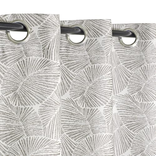 Atout Ciel Jacquard Curtain with Eyelets 140 x 240 cm – Lead Base – Modern Foliage Design – Ready to Hang, Light Grey