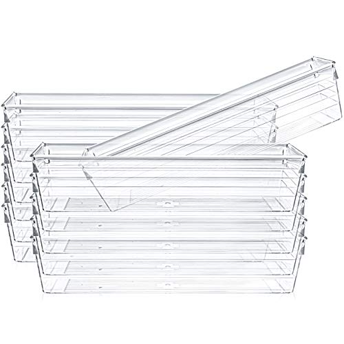 Kingrol 12 Pack Clear Drawer Organizers, 9 x 3 x 2 Inch Drawer Divider Storage Bins, Desk Storage Box Set for Kitchen Bedroom Bathroom Office Craft Supplies