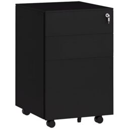 Vinsetto 3-Drawer Vertical Filing Cabinet with Lock, 5 Wheels, for A4 Black