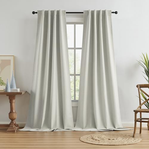 KEQIAOSUOCAI Beige Blackout Curtains 108 Inches Long 2 Panels with Back Tab and Hook and Belt Pocket, 100% Thermal Insulated Boho Blackout Curtains for Living Room