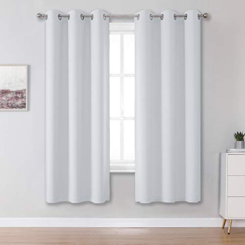 DUALIFE Greyish White Room Darkening Curtains 72 Inches Long - Grommet Thermal Insulated Privacy Curtains & Drapes for Bedroom (34 by 72, 2 Panels)