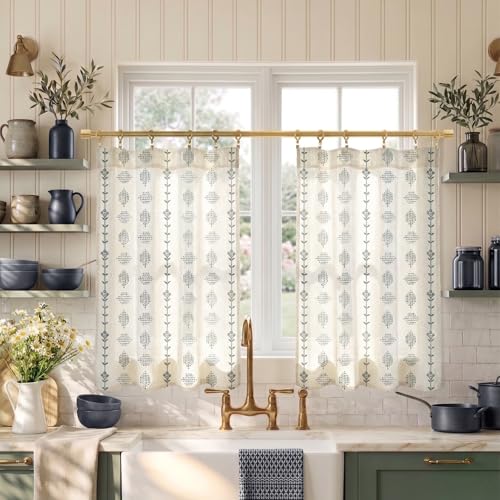Lino Rosa Bathroom Curtains Window,Small Linen Striped Boho Blue Kitchen Curtains 24 Inch Length Sets