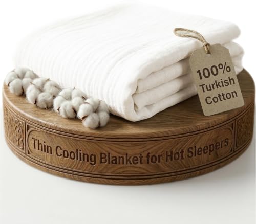 100% Turkish Cotton Muslin Blanket: Thin Cooling Summer 55x79 ??? White - Breathable cotton gauze, lightweight for hot sleepers, gets softer with washing