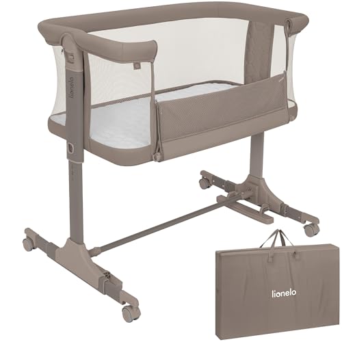 lionelo PARI Bedside Crib Co Sleeper Crib, Bedside Bassinet Baby Bassinet 3 in 1 With Drop-Side Access, Adjustable Bedside Crib, 6 Levels, Rocking, Incline Mattress, Mesh, Lockable Wheels, Travel Bag