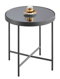 A ASPECT FINO Glass Round Side Table/Coffee Table/End Table/Lamp Table (42.5 diax46cm, Anthracite/Grey Mirror)