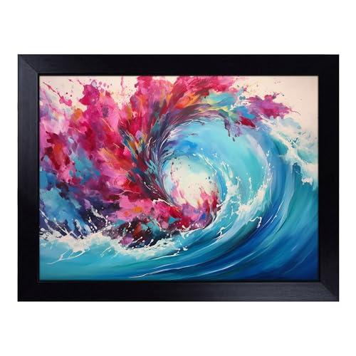 Lap Tray with Bean Bag Cushion, Wave Abstract - Handmade in the UK, Raised Wooden Edge, Padded Cushion, Heat-Resistant Wipe-Clean Surface, for Meals, Laptops and Crafts