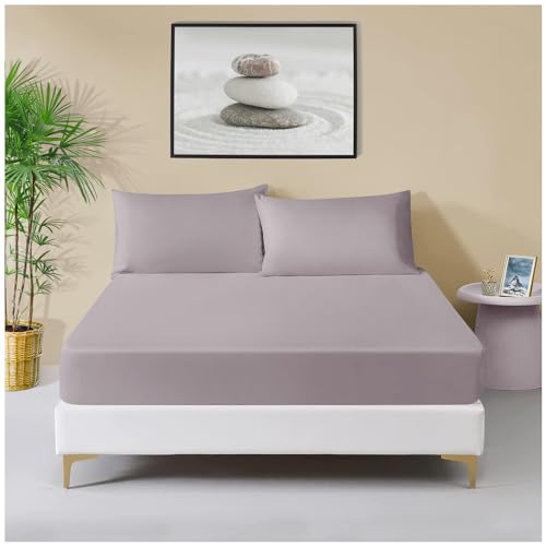 GC GAVENO CAVAILIA Single Fitted Sheet 25cm Deep - Grey Polycotton Bed Sheet - Soft & Breathable Easy Care Bedding with Elastic Corners - Single Mattress Bottom Sheet - (90 x 190 cm)