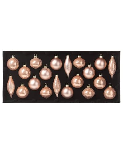 Rose Gold Glass Christmas Baubles Set of 20, Shiny Matt Glitter Ornaments