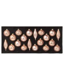 Rose Gold Glass Christmas Baubles Set of 20, Shiny Matt Glitter Ornaments