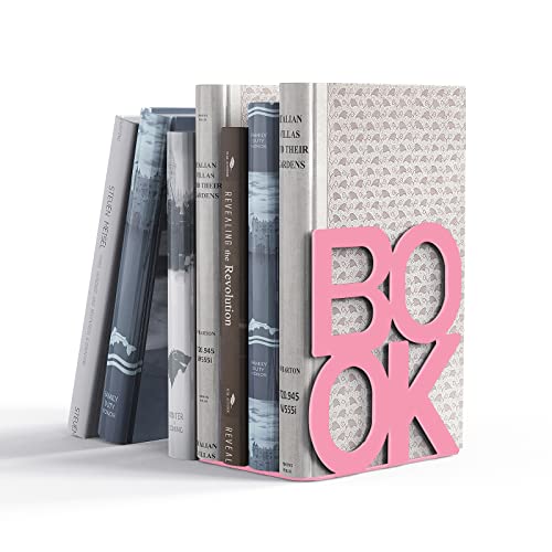 Book Ends - Decorative Metal Book Ends Supports for Bookrack Desk,Books, Unique Appearance Design,Heavy Duty (Pink Book Ends)