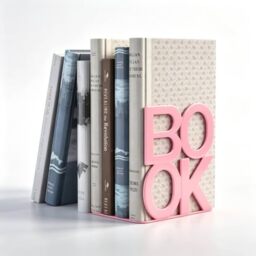 Book Ends - Decorative Metal Book Ends Supports for Bookrack Desk,Books, Unique Appearance Design,Heavy Duty (Pink Book Ends)