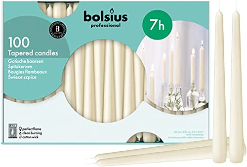 Bolsius - Tapered Dinner Candles - Pack of 100 - Ivory - Burning Time: 7 Hours - Length: 24.5 cm/10 inch
