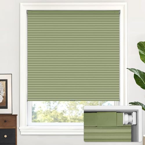 "LazBlinds Cordless Cellular Shades No Tools No Drill Blackout Cellular Blinds for Window Size 20"" W x 64"" H, Green"