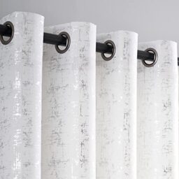"Taisier Home Silver Foil Print Linen Textured Curtains - Geometric Dots Pattern Design for Nursery, Toy Room - Thermal Insulated Window Treatment, 2 Panels, 63"" L, White and Silver"