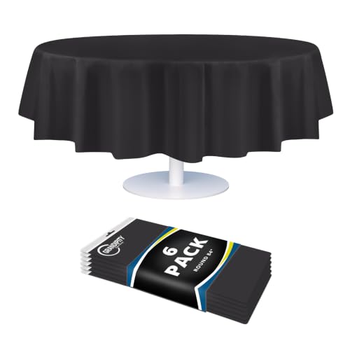 Grandipity Dark Grey Plastic Table Cloth Disposable (6 Pk) 84in Round Tablecloth Premium Party Table Cloths Disposable - Perfect Table Cloth Round Cover for Any Table Up to 6 Feet