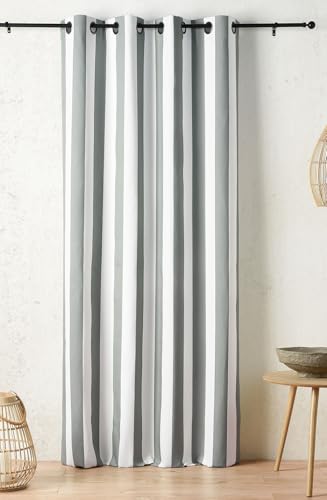 Linder Outdoor Curtain with Pop Sunbed Stripes – Summer Style – Cactus Green – Antioxidant Gun Barrel Eyelet Finish – Dimensions 140 x 265 cm – 100% Polypropylene – Ponant Collection
