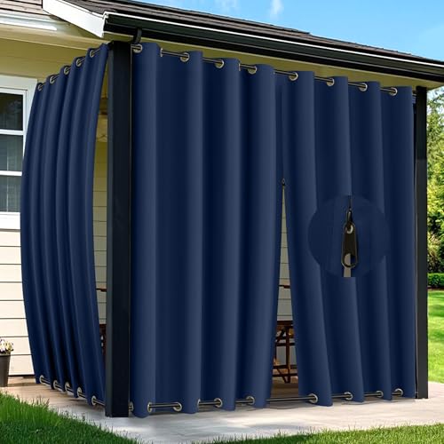 Arfntevss Outdoor Curtains for Patio Waterproof 2 Panels Blackout Extra Wide Curtains with Zipper Top & Bottom Grommet Sun Blocking Outdoor Privacy Drape for Gazebo Porch Pergola (110x120, Navy Blue)