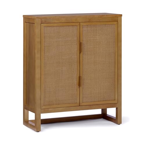 Teamson Home Hatteras 71 cm Wide Wood Accent Cabinet with 2 Rattan Inset Doors, Adjustable Shelves and Compact Storage for Living Or Hallway Spaces, Natural