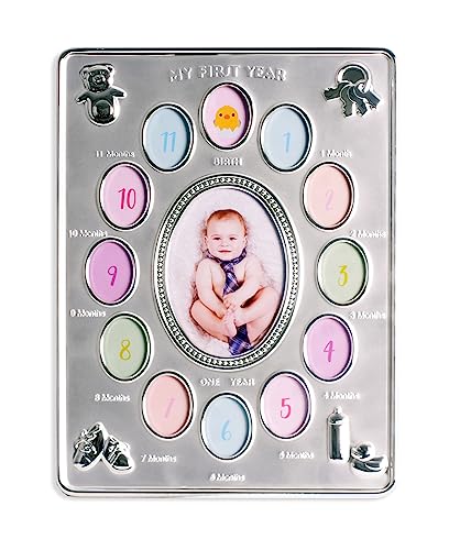 Inov8 Framing Tarnish Resistant Silver Plated Picture Frame - Tarnish Resistant Silver Plated Picture Frame - Baby 1st Year with 12 Monthly Photos
