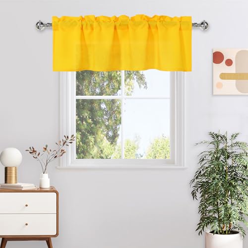 DWCN Yellow Valance Curtains, 1 Panel, 42 X 12 Inch - Solid Short Topper, Rod Pocket, Window Curtain for Living Room, Kitchen, Basement, Bathroom