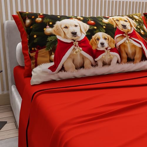 PETTI Italian Artisans - Cotton Sheets with Christmas Digital Print Pillowcases, Christmas Queen Size Sheets, Christmas Bed Set, Xmas 18 Red, 100% Made in Italy