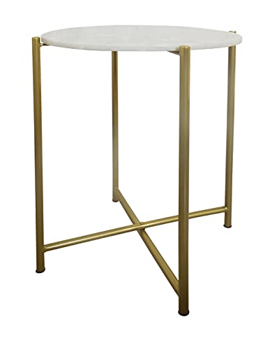 A ASPECT Naomi Genuine White Marble Side/End/Lamp Table,Gold Metal Base